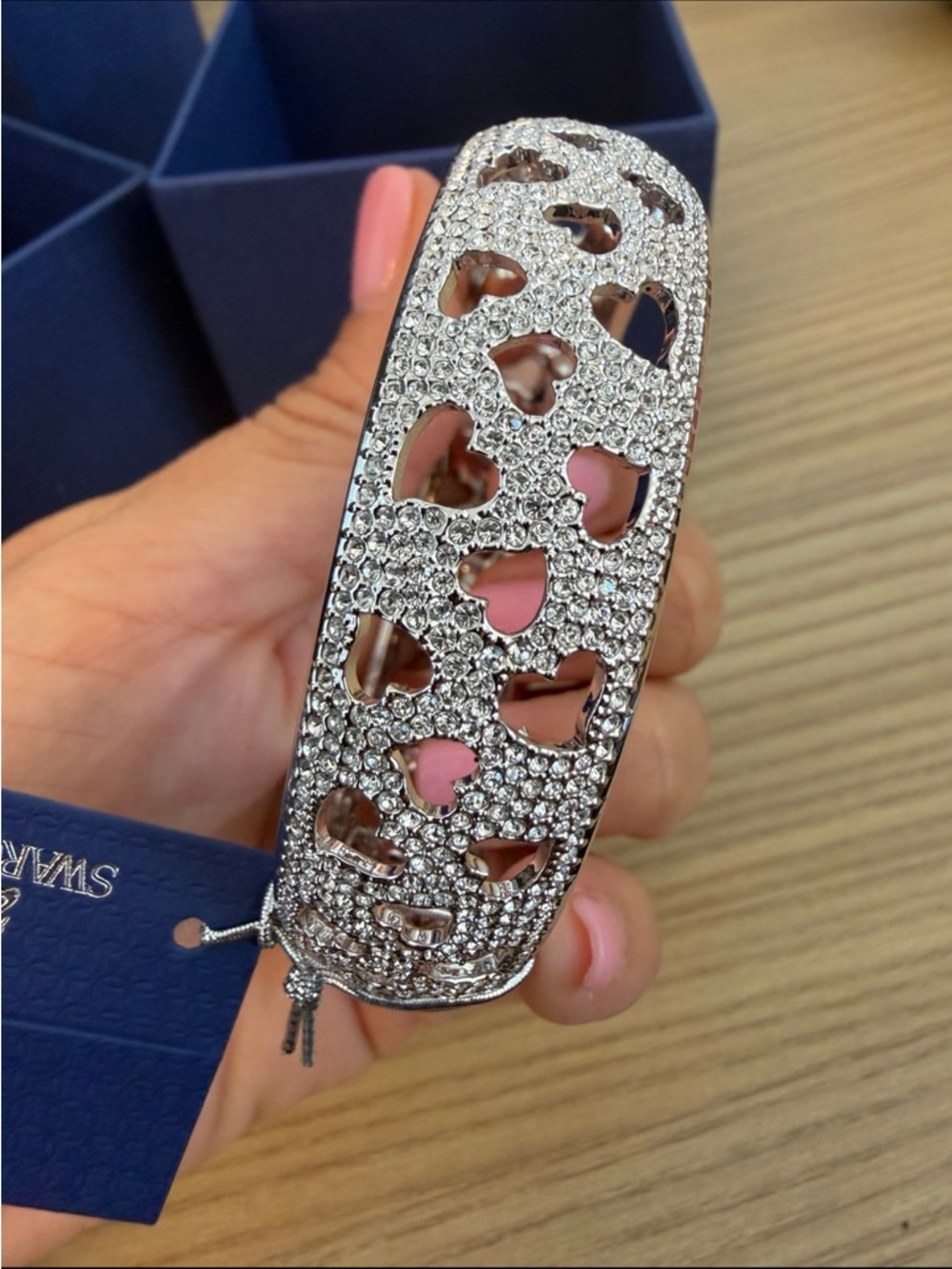 NIBWT Swarovski Hemisphere Silver Crystal Heart Cutout Bracelet